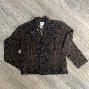 NWT- Chico’s Black Lace Dress Jacket With Beaded Detail Size 2